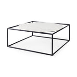 Austen 36L x 36W x 14.5H Round White Marble Top W/ Black Metal Frame Coffee Table from Mercana - Luna Furniture