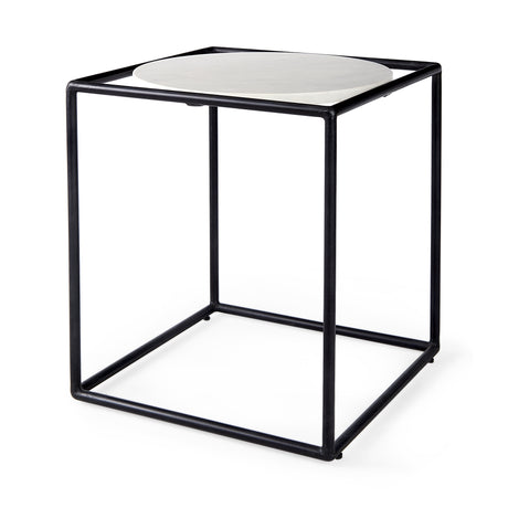 Austen 20L x 20W x 22H Round White Marble Top W/ Black Metal Frame Side Table from Mercana - Luna Furniture