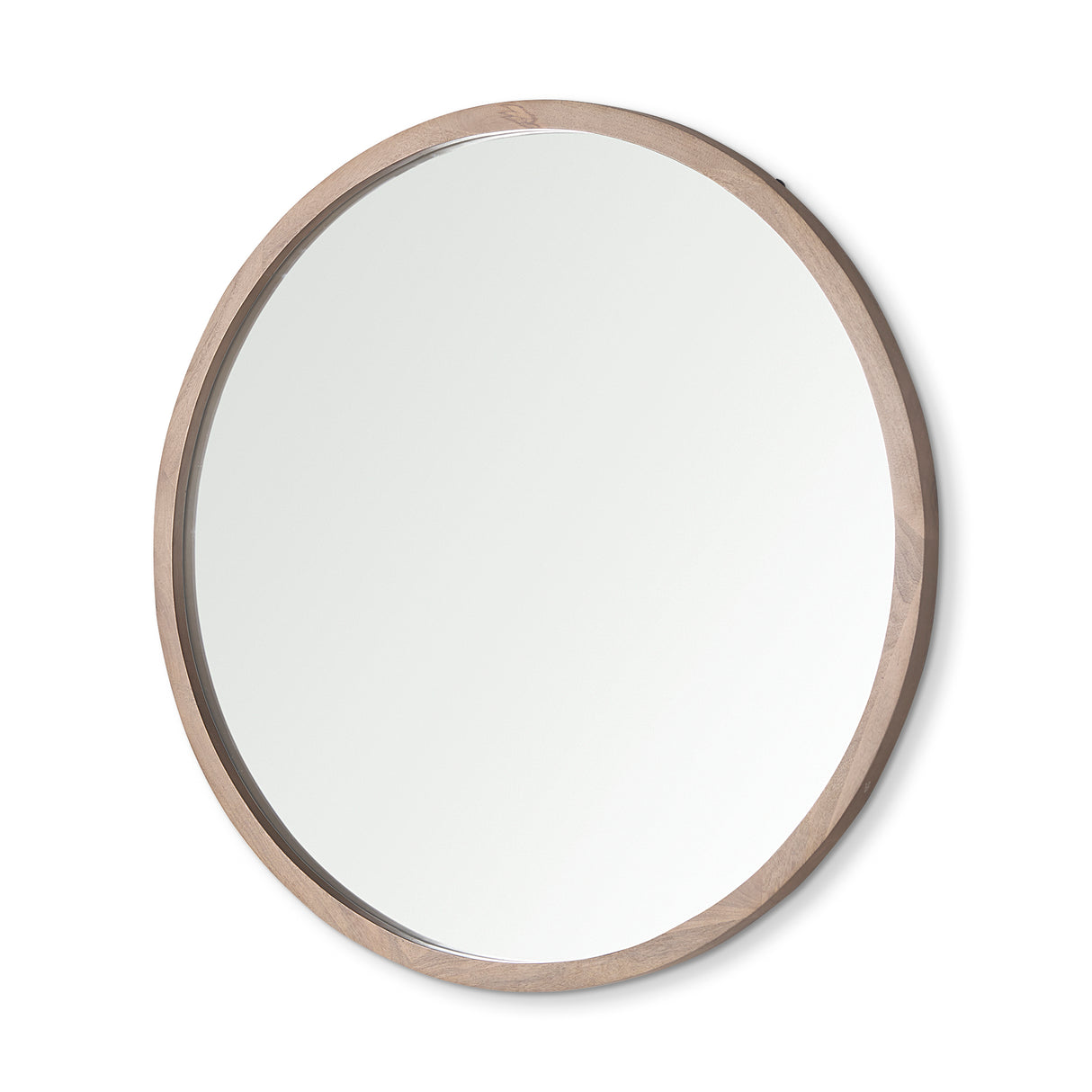 Gambit 46" Round Light Brown Wood Frame Wall Mirror from Mercana - Luna Furniture