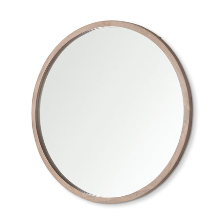 Gambit 46" Round Light Brown Wood Frame Wall Mirror from Mercana - Luna Furniture