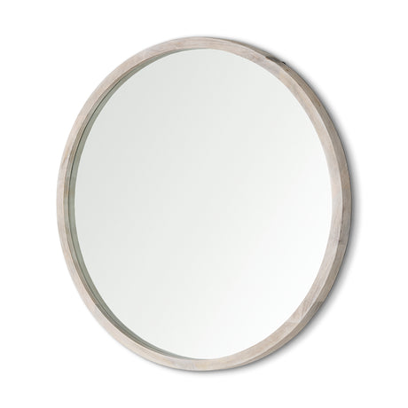 Gambit 46" Round White Wash Wood Frame Wall Mirror from Mercana - Luna Furniture