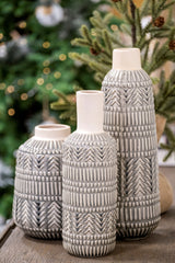 Riker III Large Dark Gray Cream Ceramic Vase from Mercana - Luna Furniture