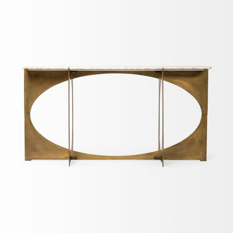Reinhold IV 59L x 16W White Marble Top Gold Metal Base Console Table from Mercana - Luna Furniture