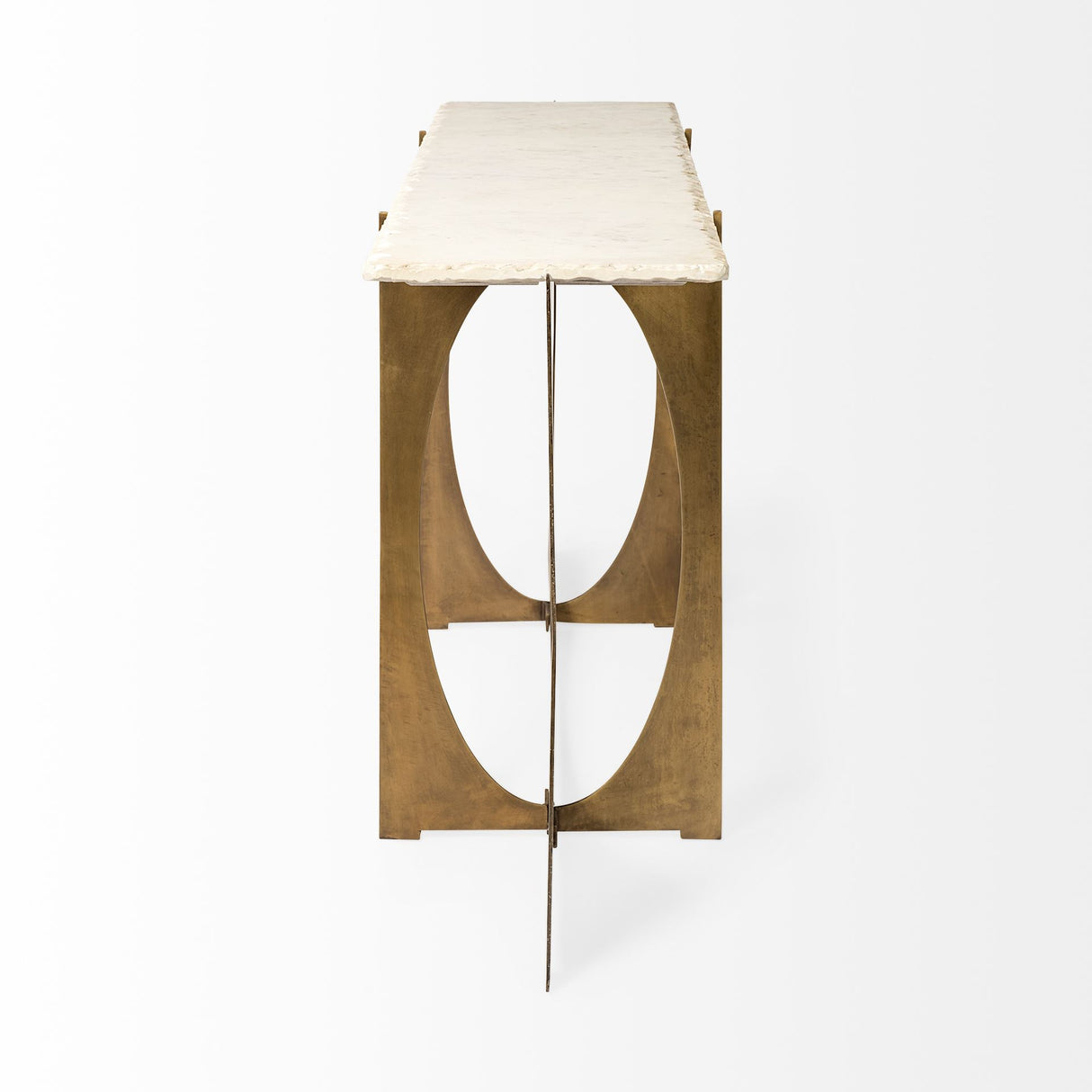 Reinhold IV 59L x 16W White Marble Top Gold Metal Base Console Table from Mercana - Luna Furniture