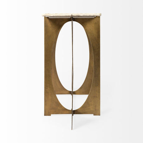 Reinhold IV 59L x 16W White Marble Top Gold Metal Base Console Table from Mercana - Luna Furniture