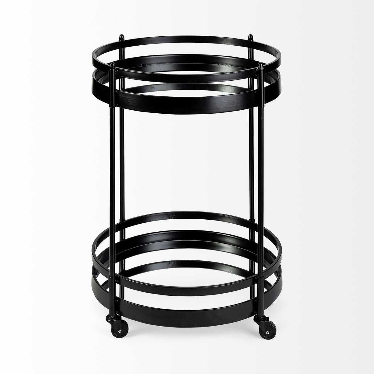 Ada Round Shape Black Metal Frame Two-Tier w/Glass Shelf Bar Cart from Mercana - Luna Furniture
