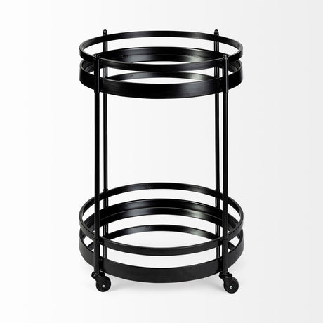 Ada Round Shape Black Metal Frame Two-Tier w/Glass Shelf Bar Cart from Mercana - Luna Furniture