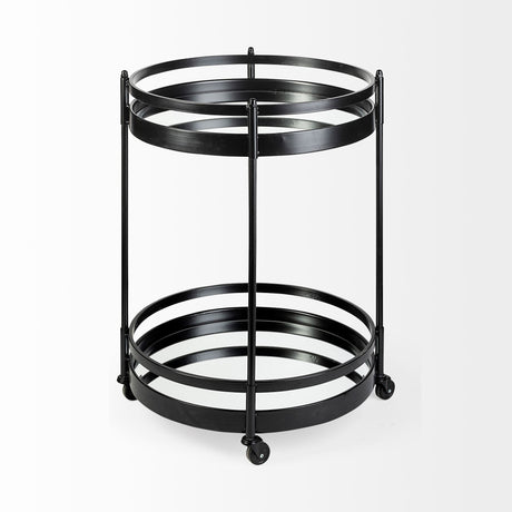 Ada Round Shape Black Metal Frame Two-Tier w/Glass Shelf Bar Cart from Mercana - Luna Furniture