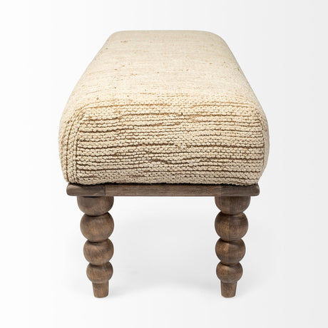 Alder II 55L x 16W Cream Upholstered Seat Wooden Base Accent Bench from Mercana - Luna Furniture