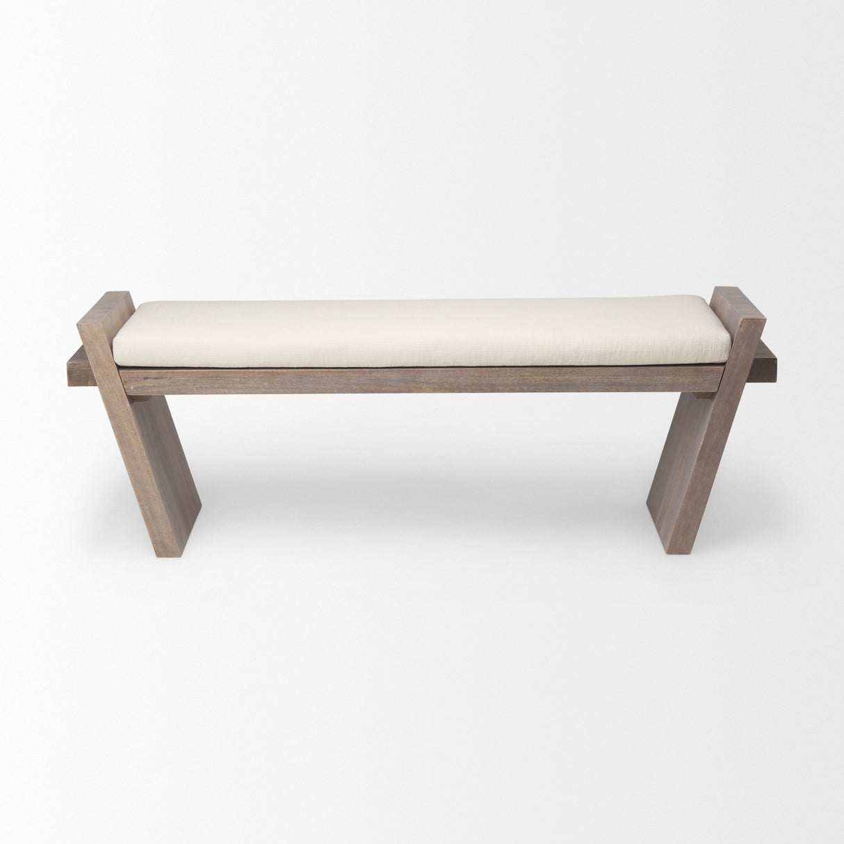 Elaine I 58L x 14.75W x 20H Brown Wood Upholstered Cream Seat Entryway Bench from Mercana - Luna Furniture
