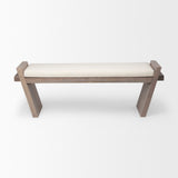 Elaine I 58L x 14.75W x 20H Brown Wood Upholstered Cream Seat Entryway Bench from Mercana - Luna Furniture