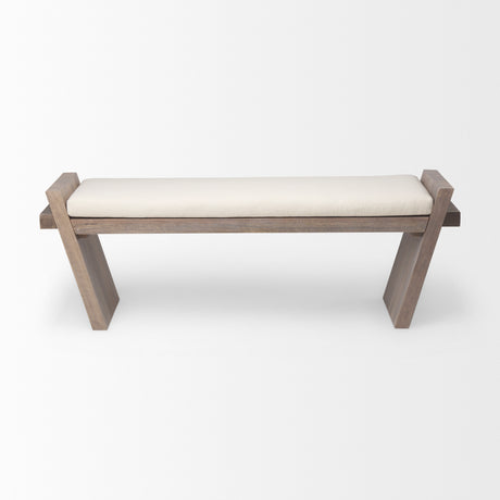 Elaine I 58L x 14.75W x 20H Brown Wood Upholstered Cream Seat Entryway Bench from Mercana - Luna Furniture