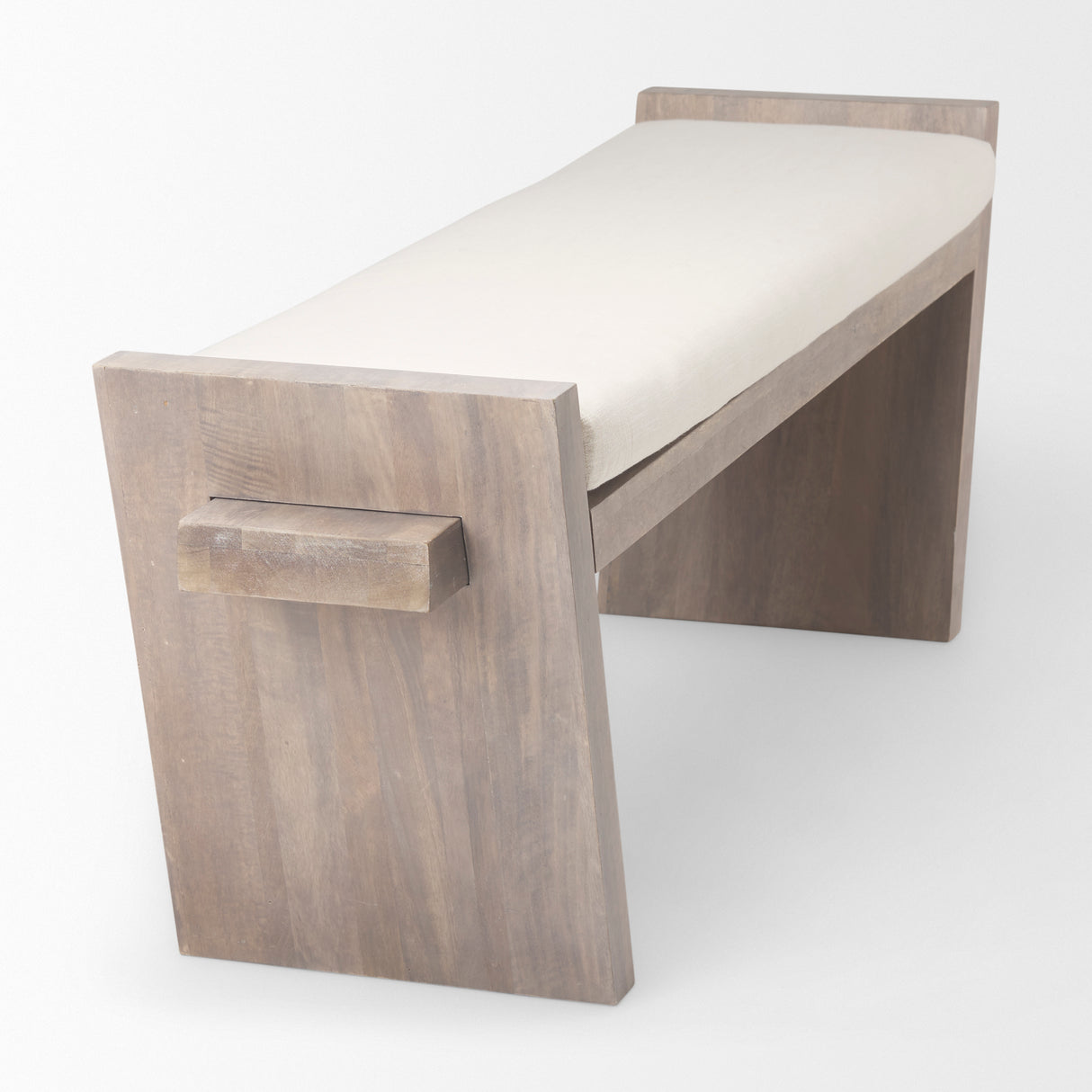 Elaine I 58L x 14.75W x 20H Brown Wood Upholstered Cream Seat Entryway Bench from Mercana - Luna Furniture
