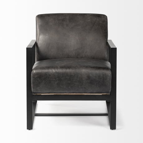 Stamford Black Genuine Leather Seat w/ Wood Back, Metal Frame Accent Chair from Mercana - Luna Furniture