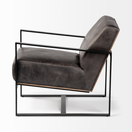 Stamford Black Genuine Leather Seat w/ Wood Back, Metal Frame Accent Chair from Mercana - Luna Furniture