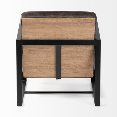 Stamford Black Genuine Leather Seat w/ Wood Back, Metal Frame Accent Chair from Mercana - Luna Furniture