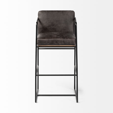 Stamford 40" Total Height Black Leather Seat w/ Wood Back, Metal Frame Bar Stool from Mercana - Luna Furniture