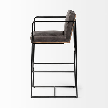 Stamford 40" Total Height Black Leather Seat w/ Wood Back, Metal Frame Bar Stool from Mercana - Luna Furniture