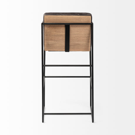 Stamford 40" Total Height Black Leather Seat w/ Wood Back, Metal Frame Bar Stool from Mercana - Luna Furniture