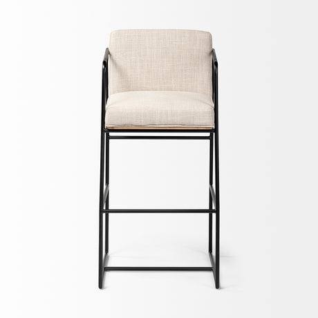 Stamford 40" Total Height Light Beige Upholstered Seat w/ Wood Back, Metal Frame Bar Stool from Mercana - Luna Furniture