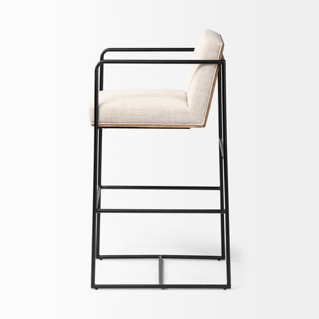 Stamford 40" Total Height Light Beige Upholstered Seat w/ Wood Back, Metal Frame Bar Stool from Mercana - Luna Furniture