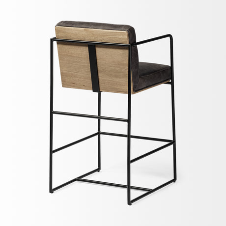 Stamford 36" Total Height Black Leather Seat w/ Wood Back, Metal Frame Counter Stool from Mercana - Luna Furniture