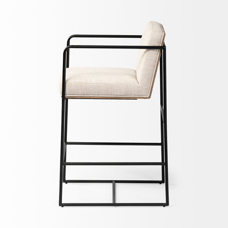 Stamford 36" Total Height Light Beige Upholstered Seat w/ Wood Back, Metal Frame Counter Stool from Mercana - Luna Furniture