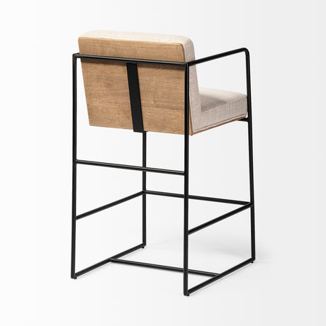 Stamford 36" Total Height Light Beige Upholstered Seat w/ Wood Back, Metal Frame Counter Stool from Mercana - Luna Furniture