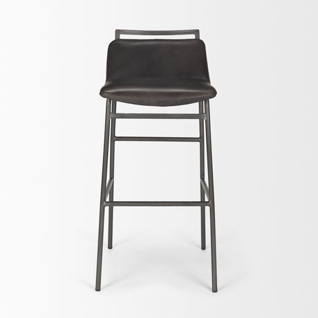 Kavalan 37.5" Total Height Ebony Leather Seat Black Metal Frame Bar Stool from Mercana - Luna Furniture