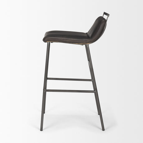 Kavalan 37.5" Total Height Ebony Leather Seat Black Metal Frame Bar Stool from Mercana - Luna Furniture