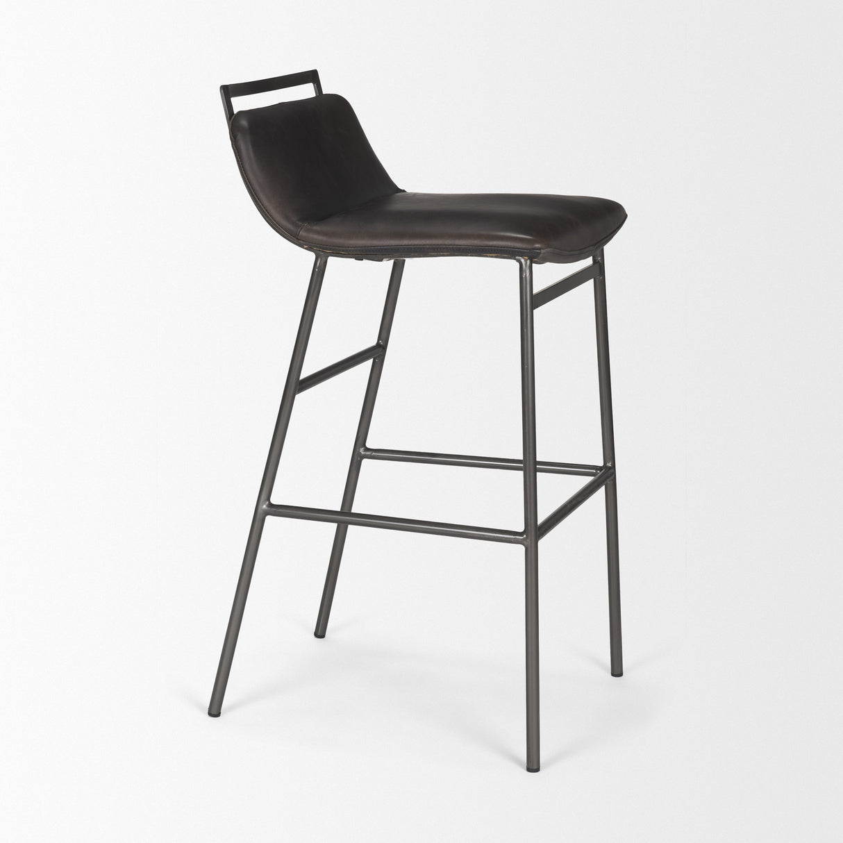 Kavalan 37.5" Total Height Ebony Leather Seat Black Metal Frame Bar Stool from Mercana - Luna Furniture