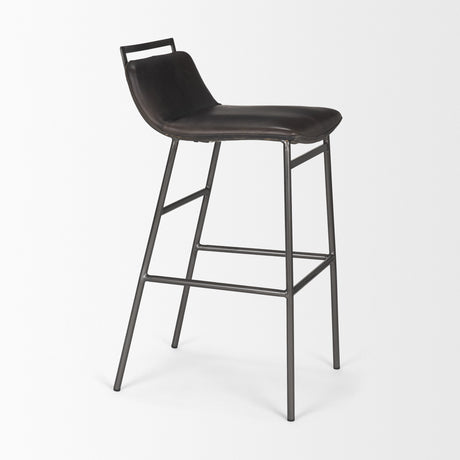 Kavalan 37.5" Total Height Ebony Leather Seat Black Metal Frame Bar Stool from Mercana - Luna Furniture