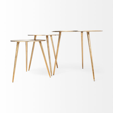 Reva I (Large) 24L x 24W Gold Round Top Cast Aluminum Accent Table from Mercana - Luna Furniture