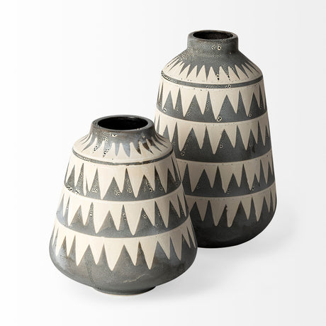 Delaney Large Gray Patterned Ceramic Vase from Mercana - Luna Furniture