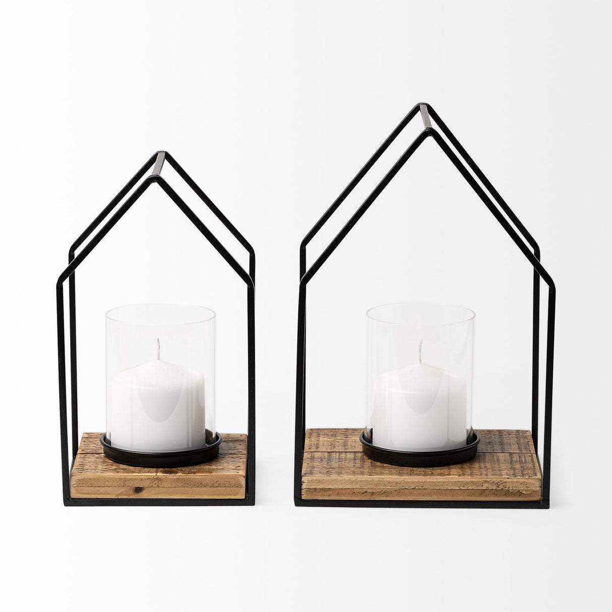 Leopold Set of Two Black Metal Wooden Base Table Candle Holders from Mercana - Luna Furniture