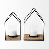 Leopold Set of Two Black Metal Wooden Base Table Candle Holders from Mercana - Luna Furniture