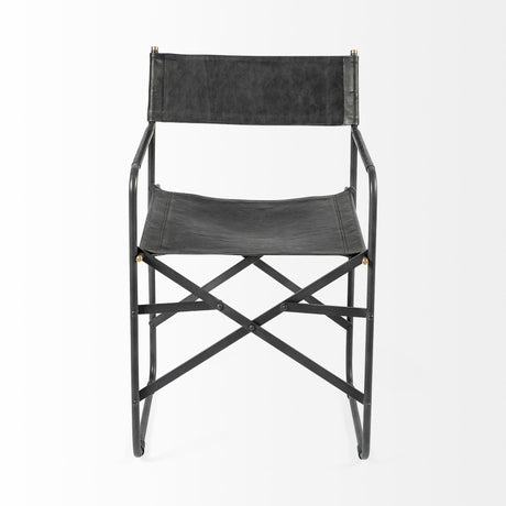 Direttore Black Iron Frame Black Leather Dining Chair from Mercana - Luna Furniture