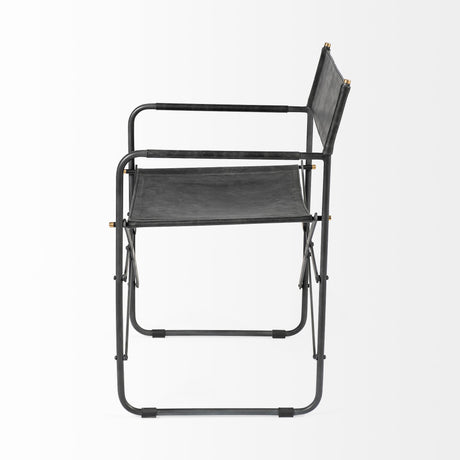 Direttore Black Iron Frame Black Leather Dining Chair from Mercana - Luna Furniture
