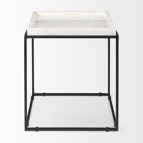 Nathan II 18" x 20" Square Top White Marble and Black Metal End/Side Table from Mercana - Luna Furniture
