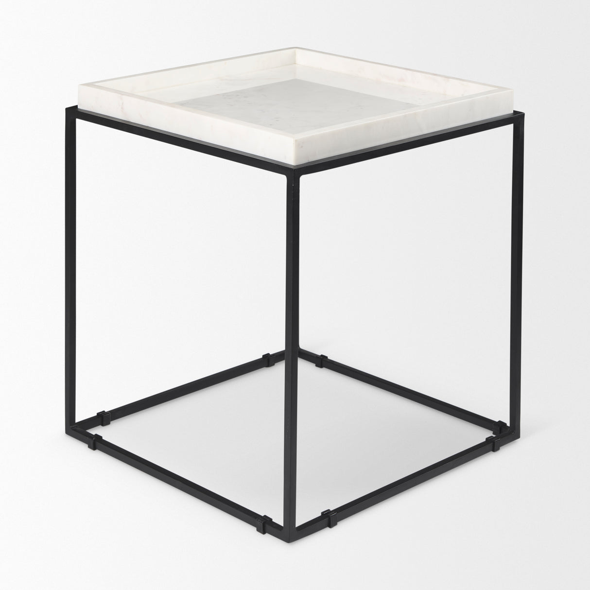 Nathan II 18" x 20" Square Top White Marble and Black Metal End/Side Table from Mercana - Luna Furniture