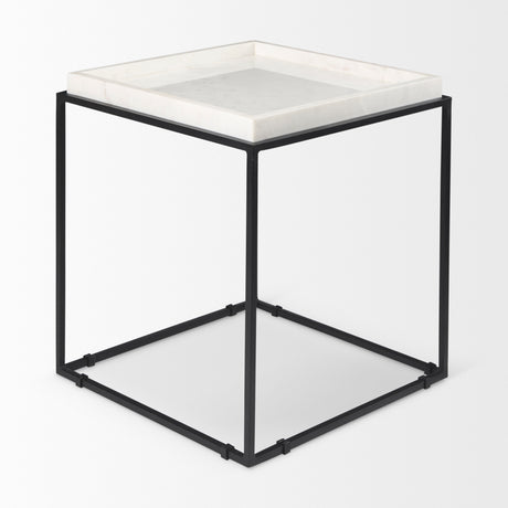 Nathan II 18" x 20" Square Top White Marble and Black Metal End/Side Table from Mercana - Luna Furniture