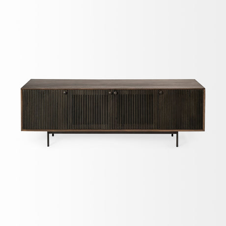 Grace I Two-Toned Brown Solid Wood TV Stand Media Console with Slated Doors, TV up to 82" from Mercana - Luna Furniture