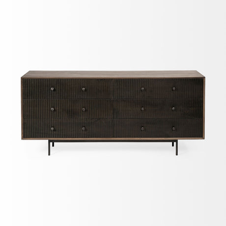 Grace 70Wx18.5Lx31.25H Two-Tone Brown Solid Wood 6 Drawer Sideboard from Mercana - Luna Furniture