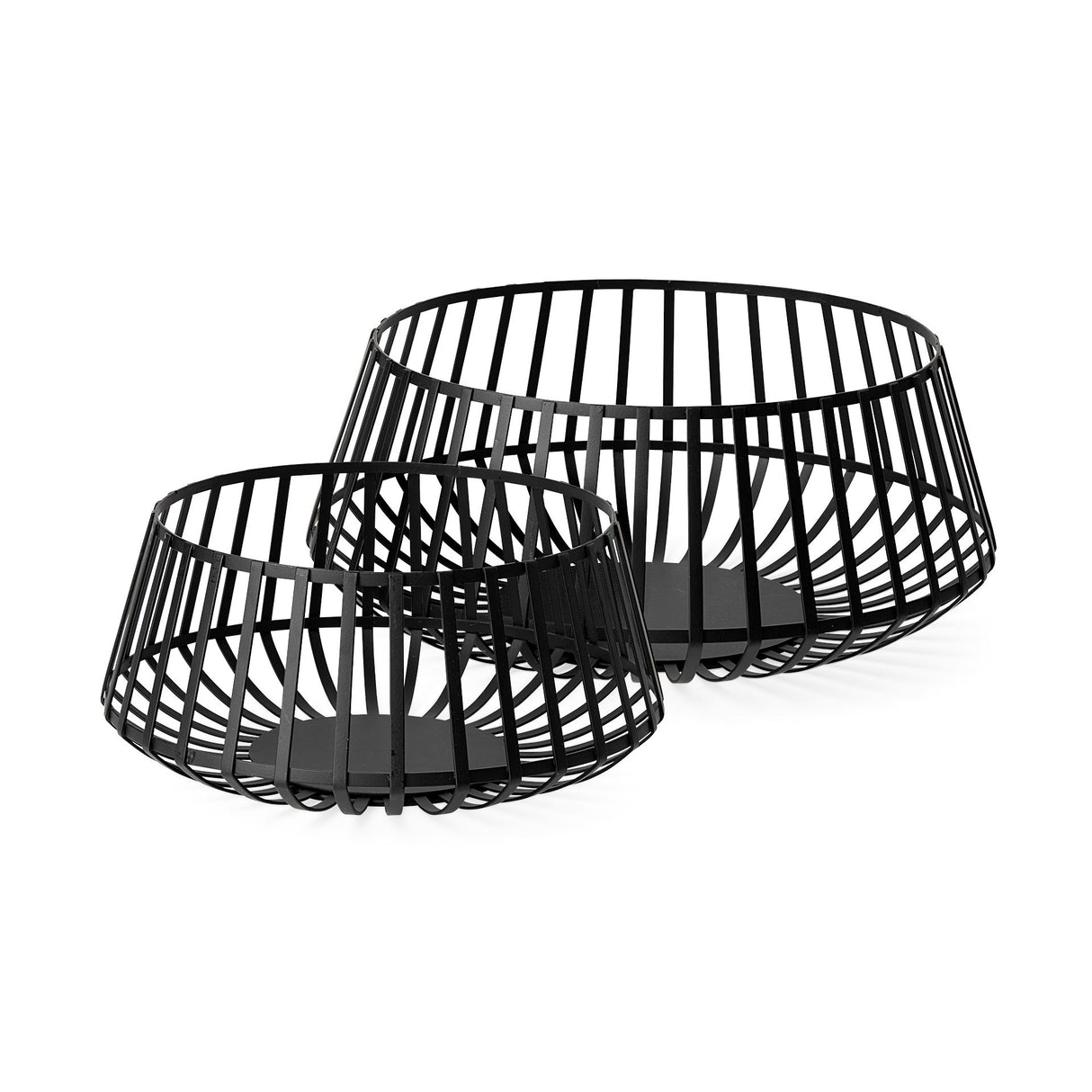 Emilio Set of 2 Black Metal Slated Bowls from Mercana - Luna Furniture