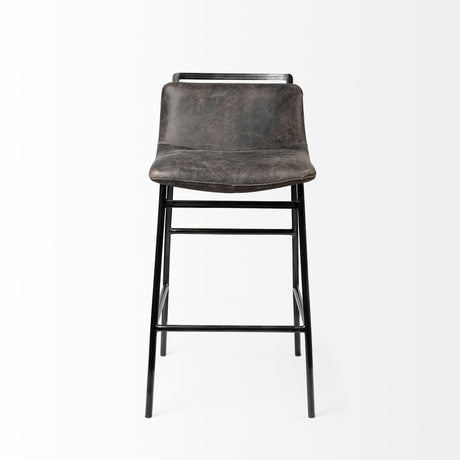 Kavalan 33.5" Total Height Ebony Leather Seat Black Metal Frame Counter Stool from Mercana - Luna Furniture