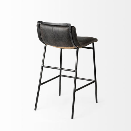 Kavalan 33.5" Total Height Ebony Leather Seat Black Metal Frame Counter Stool from Mercana - Luna Furniture