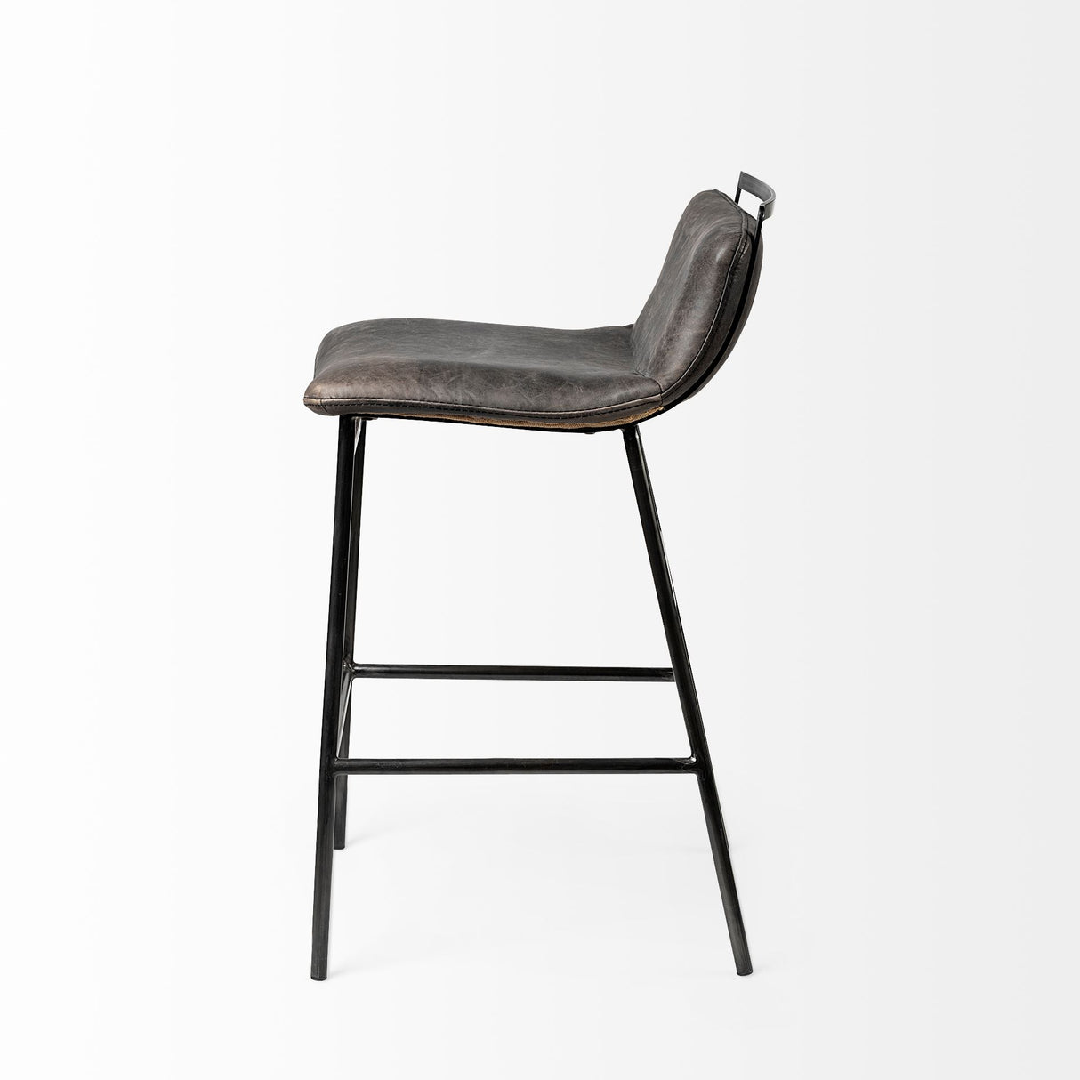 Kavalan 33.5" Total Height Ebony Leather Seat Black Metal Frame Counter Stool from Mercana - Luna Furniture