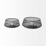 Emilio Set of 2 Black Metal Slated Bowls from Mercana - Luna Furniture