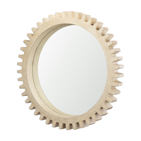 Cog Mirror 35" Round Natural Wood Frame Mirror from Mercana - Luna Furniture