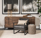 Stamford Black Genuine Leather Seat w/ Wood Back, Metal Frame Accent Chair from Mercana - Luna Furniture